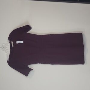 LOFT Plum Purple Fall Ribbed Short Sleeve Pocket Midi Dress